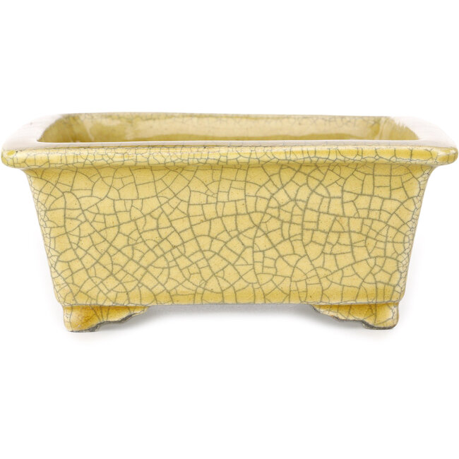 Rectangular yellow craquelé bonsai pot by Mazan - 203 x 173 x 70 mm