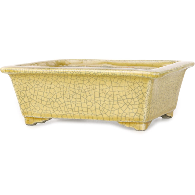 Rechthoekige gele craquelé bonsaipot van Mazan - 203 x 173 x 70 mm