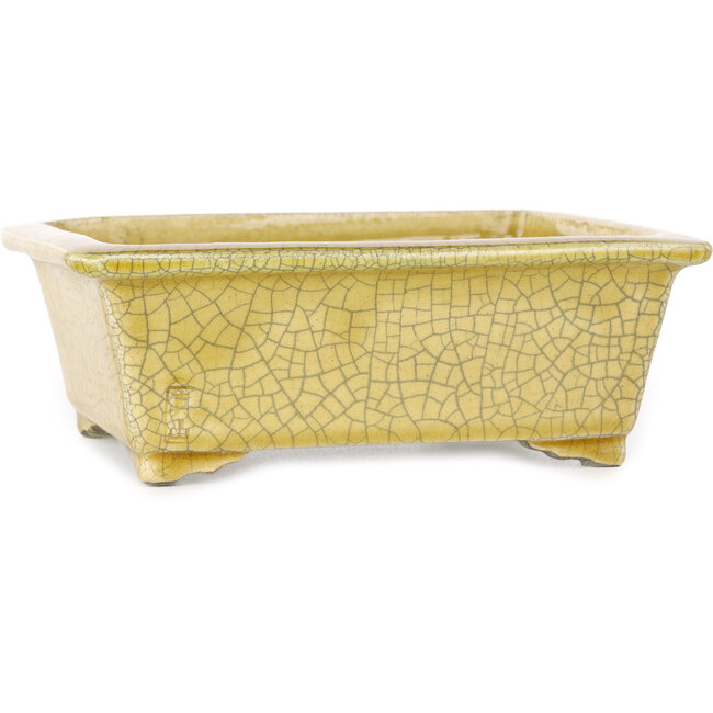 Rectangular yellow craquelé bonsai pot by Mazan - 203 x 173 x 70 mm