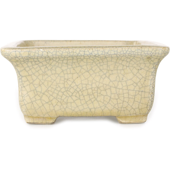 Rectangular beige craquelé bonsai pot by Terahata Satomi Mazan - 164 x 138 x 63 mm