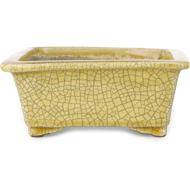 Rechthoekige gele craquelé bonsaipot van Mazan - 203 x 173 x 70 mm