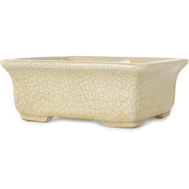Rechthoekige beige craquelé bonsaipot van Terahata Satomi Mazan - 164 x 138 x 63 mm