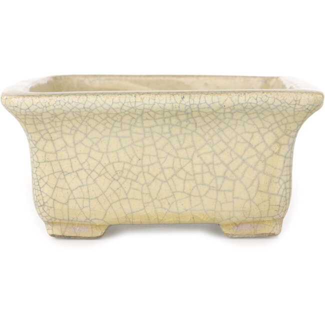 Vaso bonsai rettangolare beige craquelé di Terahata Satomi Mazan - 164 x 138 x 63 mm