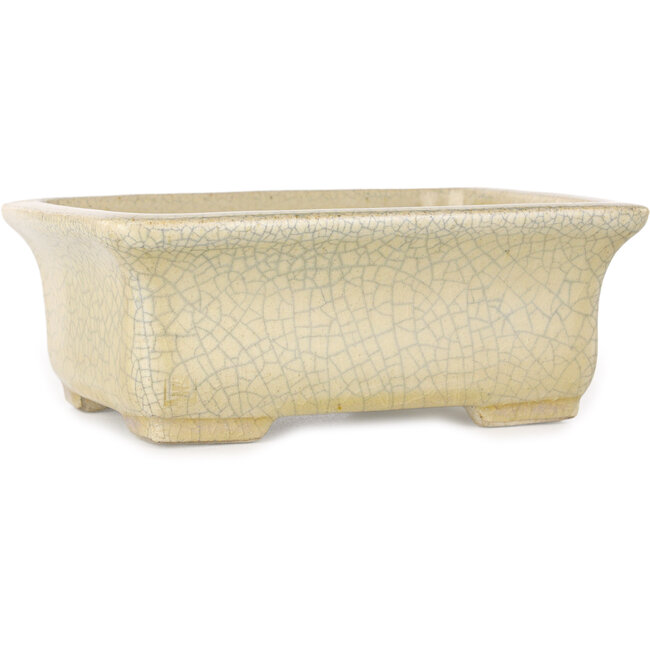 Maceta rectangular para bonsái craquelé beige de Terahata Satomi Mazan - 164 x 138 x 63 mm