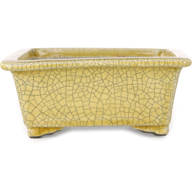 Rectangular yellow craquelé bonsai pot by Mazan - 203 x 173 x 70 mm