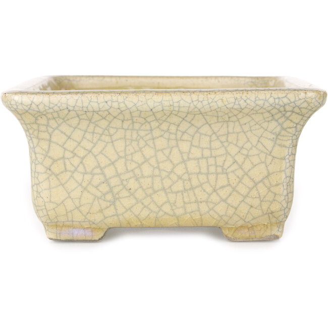 Rechteckige beige Craquelé-Bonsaischale von Terahata Satomi Mazan – 164 x 138 x 63 mm