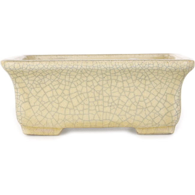 Vaso bonsai rettangolare beige craquelé di Terahata Satomi Mazan - 164 x 138 x 63 mm
