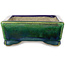 Rectangular blue and green bonsai pot by Terahata Satomi Mazan - 150 x 108 x 43 mm