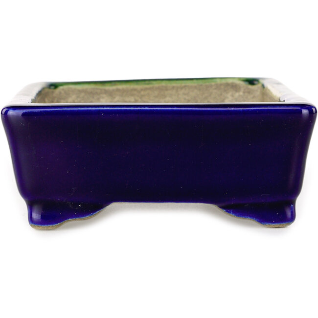 Vaso bonsai rettangolare blu e verde di Terahata Satomi Mazan - 150 x 108 x 43 mm