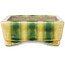 Rectangular yellow and green bonsai pot by Terahata Satomi Mazan - 150 x 108 x 43 mm