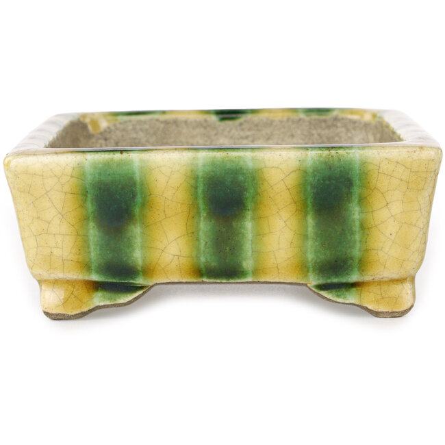 Maceta rectangular para bonsái amarilla y verde de Terahata Satomi Mazan - 150 x 108 x 43 mm