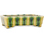 Rectangular yellow and green bonsai pot by Terahata Satomi Mazan - 150 x 108 x 43 mm