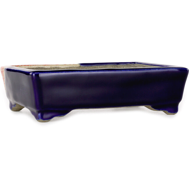 Rechthoekige rode en blauwe bonsaipot van Terahata Satomi Mazan - 150 x 108 x 43 mm