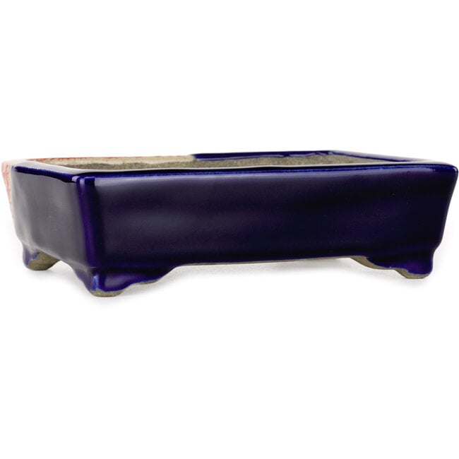 Rectangular red and blue bonsai pot by Terahata Satomi Mazan - 150 x 108 x 43 mm
