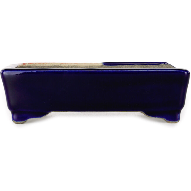 Pot à bonsaï rectangulaire rouge et bleu par Terahata Satomi Mazan - 150 x 108 x 43 mm