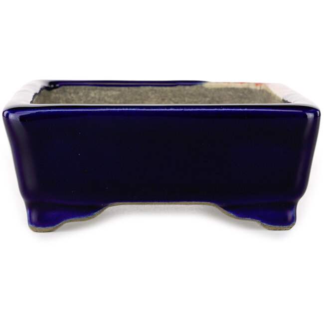 Vaso bonsai rettangolare rosso e blu di Terahata Satomi Mazan - 150 x 108 x 43 mm