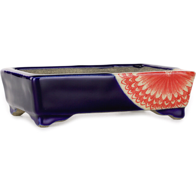 Rechteckiger rot-blauer Bonsaitopf von Terahata Satomi Mazan – 150 x 108 x 43 mm