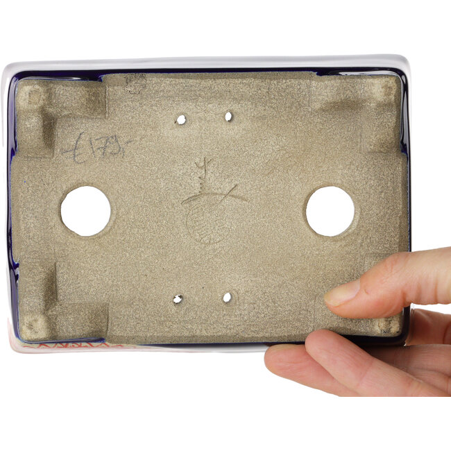 Rechthoekige rode en blauwe bonsaipot van Terahata Satomi Mazan - 150 x 108 x 43 mm