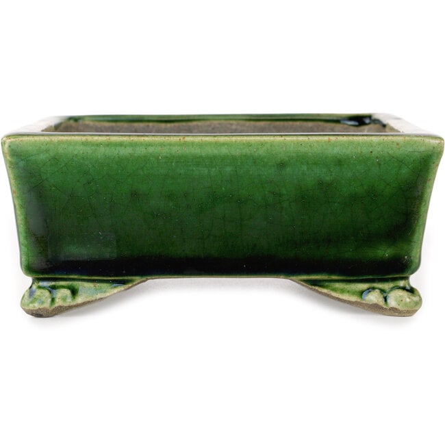 Rectangular green and multicolor bonsai pot by Terahata Satomi Mazan - 155 x 132 x 55 mm