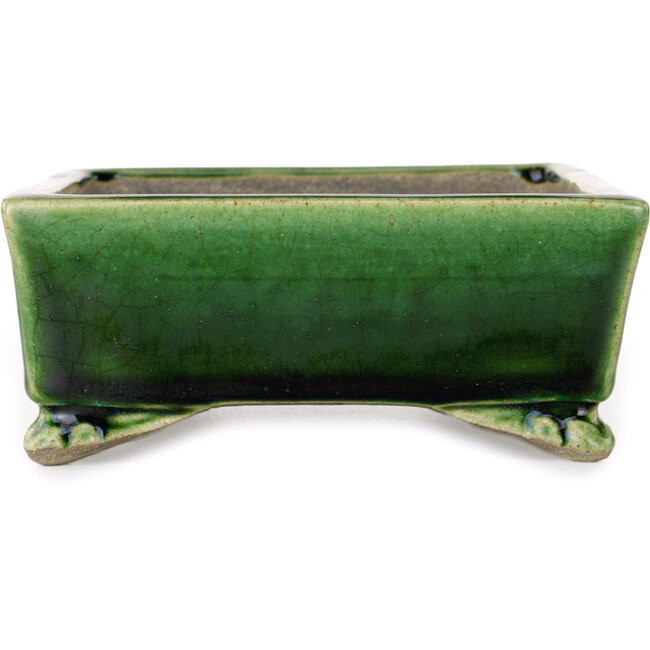 Maceta rectangular para bonsái verde y multicolor de Terahata Satomi Mazan - 155 x 132 x 55 mm