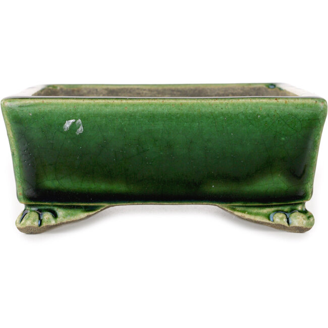 Pot à bonsaï rectangulaire vert et multicolore par Terahata Satomi Mazan - 155 x 132 x 55 mm