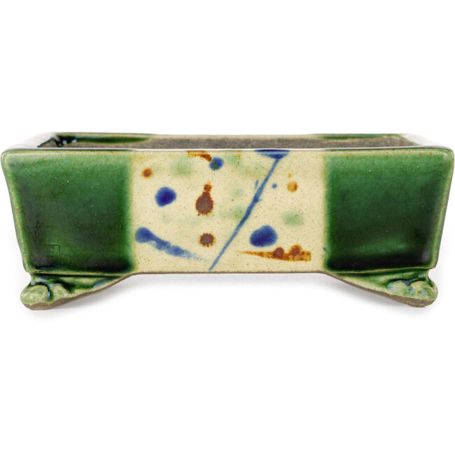 Vaso bonsai rettangolare verde e multicolore di Terahata Satomi Mazan - 155 x 132 x 55 mm