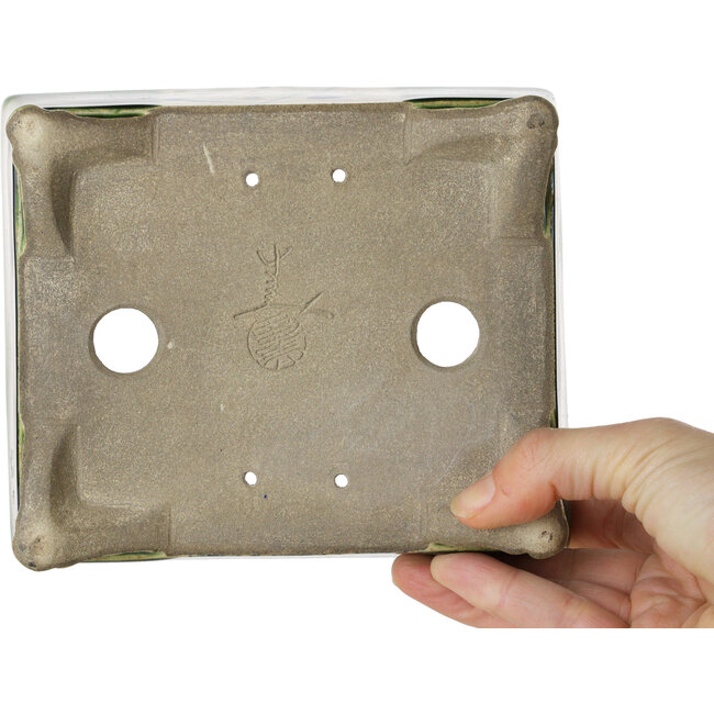 Rechteckiger grüner und mehrfarbiger Bonsaitopf von Terahata Satomi Mazan – 155 x 132 x 55 mm