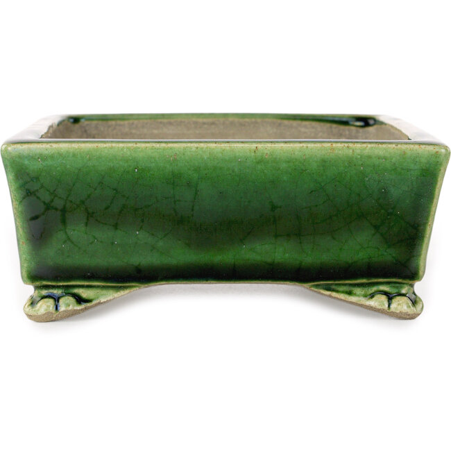 Maceta rectangular para bonsái verde y multicolor de Terahata Satomi Mazan - 155 x 132 x 55 mm