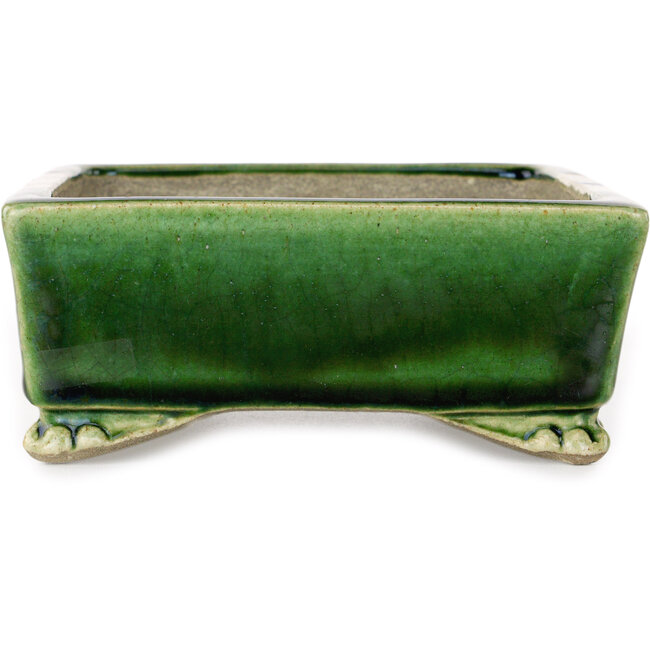 Maceta rectangular para bonsái verde y multicolor de Terahata Satomi Mazan - 155 x 132 x 55 mm