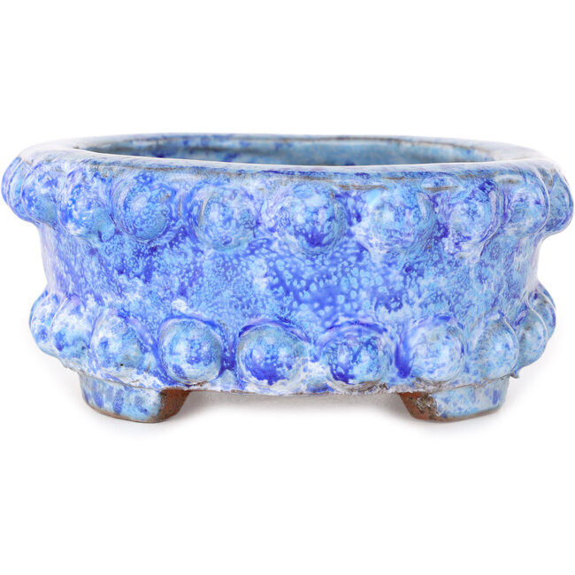 Oval blue bonsai pot by Shuhou - 160 x 133 x 55 mm
