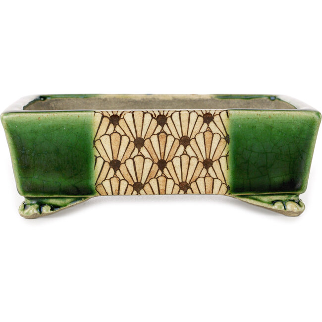 Rechthoekige groene en veelkleurige bonsaipot van Terahata Satomi Mazan - 155 x 132 x 55 mm