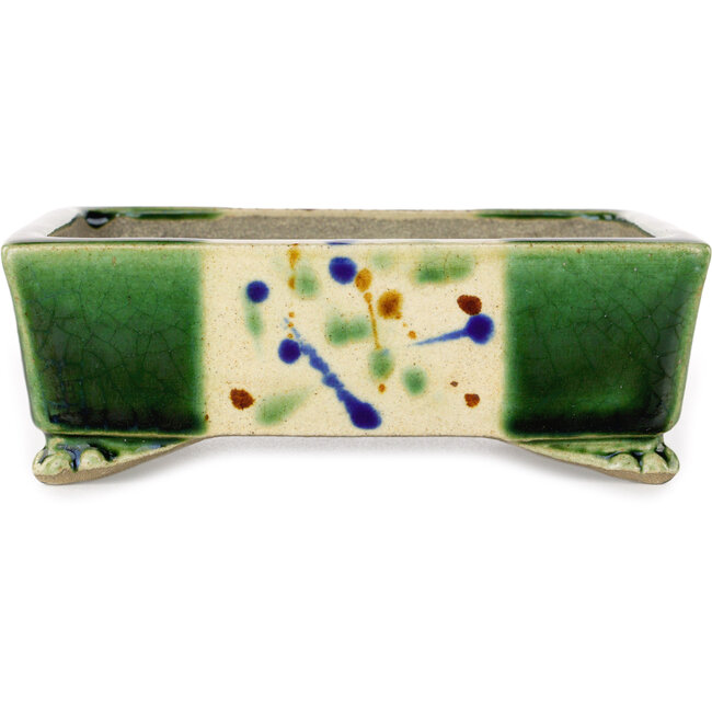 Maceta rectangular para bonsái verde y multicolor de Terahata Satomi Mazan - 155 x 132 x 55 mm