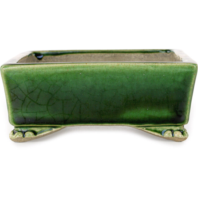 Rectangular green and multicolor bonsai pot by Terahata Satomi Mazan - 155 x 132 x 55 mm