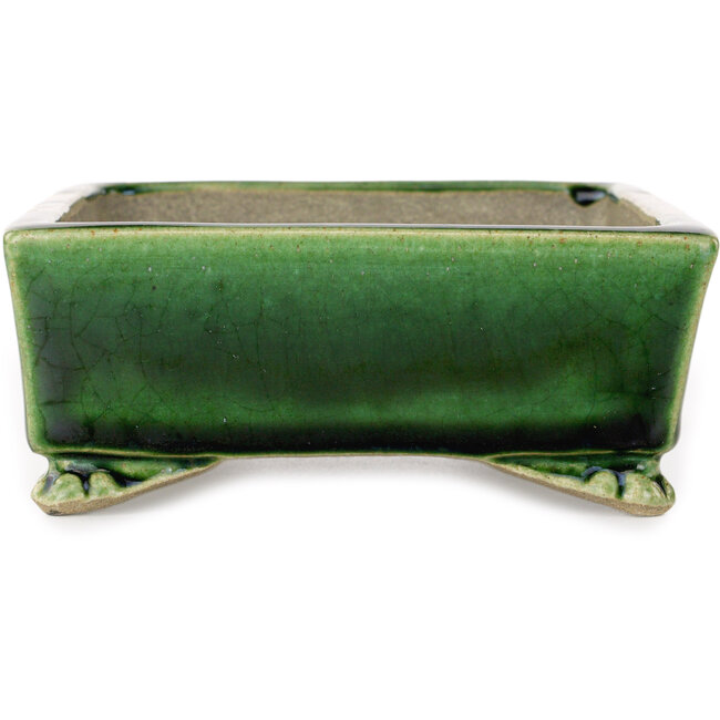 Maceta rectangular para bonsái verde y multicolor de Terahata Satomi Mazan - 155 x 132 x 55 mm