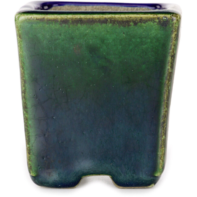 Quadratischer blauer und grüner Bonsaitopf von Terahata Satomi Mazan – 63 x 63 x 68 mm