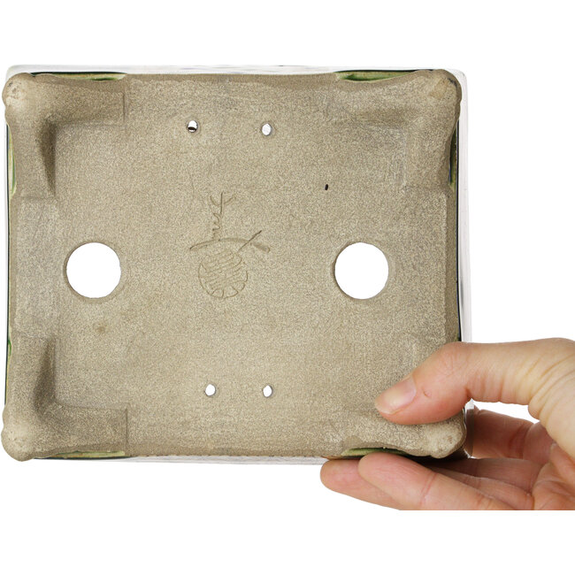 Maceta rectangular para bonsái verde y multicolor de Terahata Satomi Mazan - 155 x 132 x 55 mm