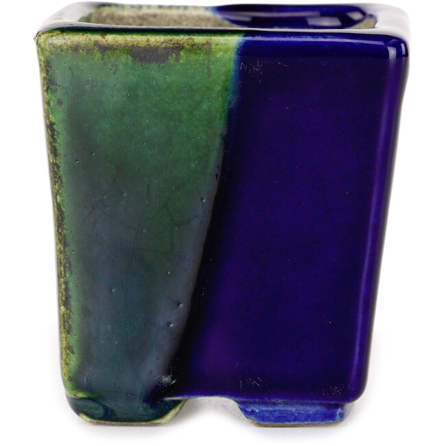 Maceta cuadrada para bonsái azul y verde de Terahata Satomi Mazan - 63 x 63 x 68 mm