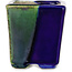 Vierkante blauw-groene bonsaipot van Terahata Satomi Mazan - 63 x 63 x 68 mm