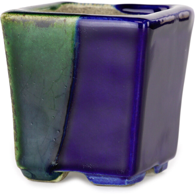 Quadratischer blauer und grüner Bonsaitopf von Terahata Satomi Mazan – 63 x 63 x 68 mm