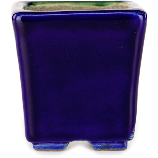 Maceta cuadrada para bonsái azul y verde de Terahata Satomi Mazan - 63 x 63 x 68 mm