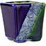 Square blue and green bonsai pot by Terahata Satomi Mazan - 63 x 63 x 68 mm