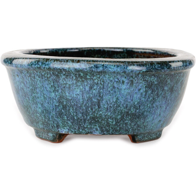 Oval green and blue bonsai pot by Shuhou - 195 x 165 x 70 mm
