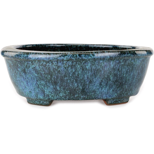 Oval green and blue bonsai pot by Shuhou - 195 x 165 x 70 mm