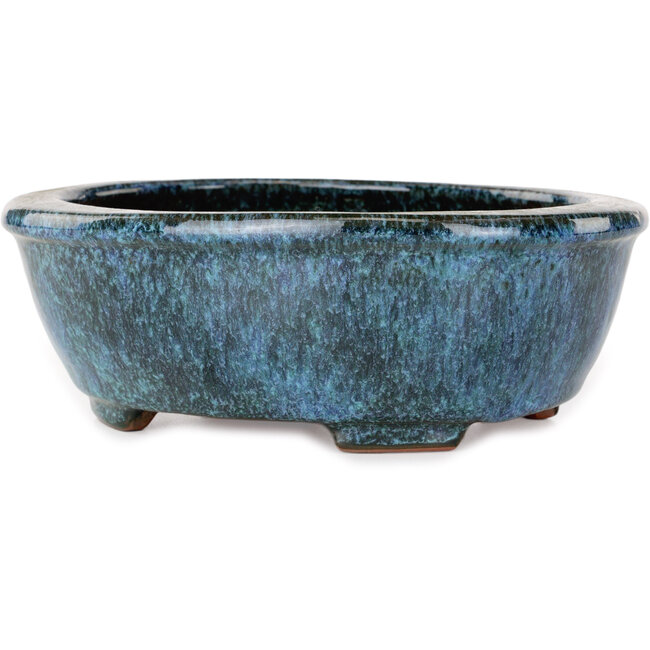 Pot à bonsaï ovale vert et bleu de Shuhou - 195 x 165 x 70 mm