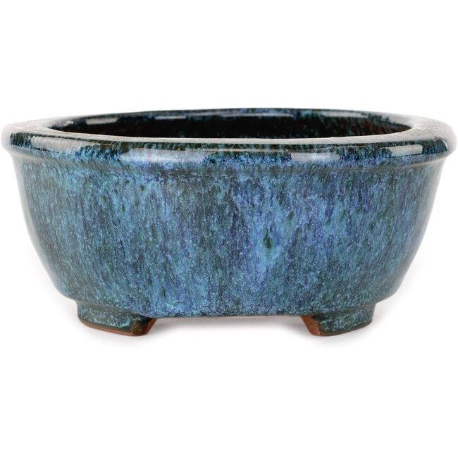 Pot à bonsaï ovale vert et bleu de Shuhou - 195 x 165 x 70 mm