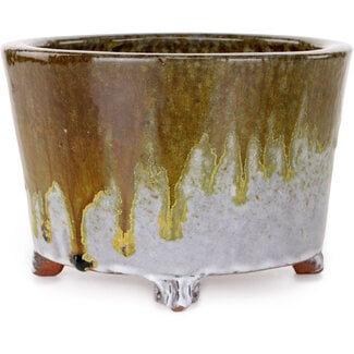  Shuuhou (Hidemi Kataoka) Pot à bonsaï rond blanc et brun de 160 mm, de la marque Shuhou, Tokoname, Japon