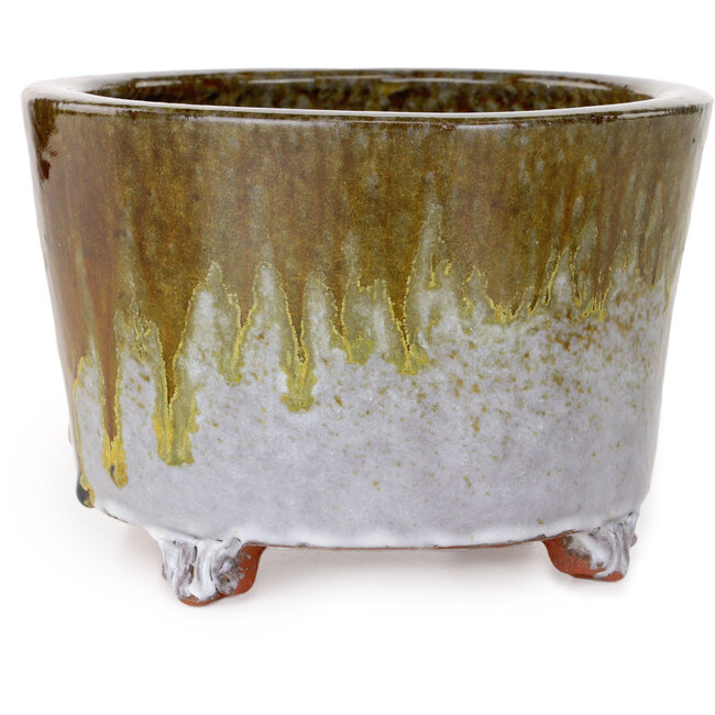 Pot à bonsaï rond blanc et marron de Shuhou - 160 x 160 x 110 mm