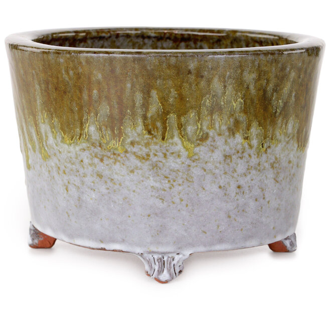 Ronde witte en bruine bonsaipot van Shuhou - 160 x 160 x 110 mm