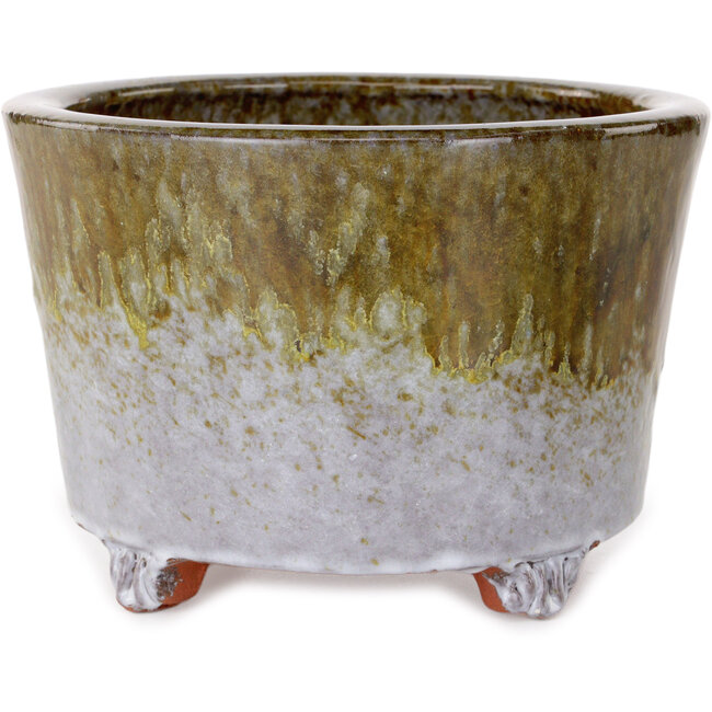 Pot à bonsaï rond blanc et marron de Shuhou - 160 x 160 x 110 mm