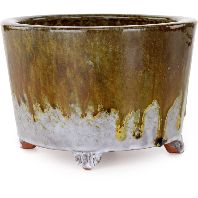 Pot à bonsaï rond blanc et marron de Shuhou - 160 x 160 x 110 mm